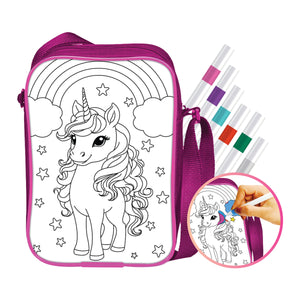 iCraft UNICORN DIY Sling Bag for Kids – Color Your Own Magical Unicorn Bag with 6 Sketch Pens – Craft Kit for Girls Age 6+ – 8"x10" Shoulder Bag