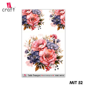 iCraft Water Transfer Stickers- Best use for Resin, Fabric, Plastic, MDF & Glass - Decorative Decals in Floral, Quotes & More (3.5" x 5")-MIT 52