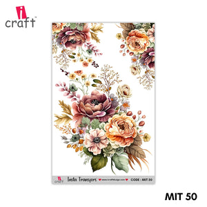 iCraft Water Transfer Stickers- Best use for Resin, Fabric, Plastic, MDF & Glass - Decorative Decals in Floral, Quotes & More (3.5" x 5")-MIT 50