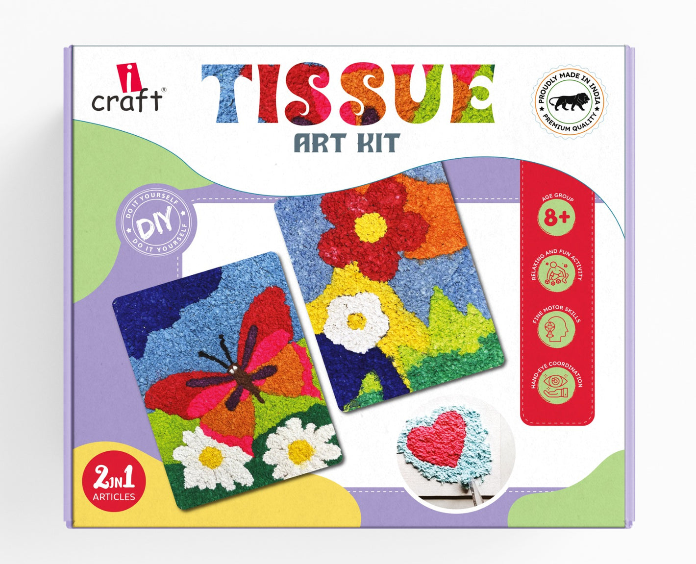 iCraft DIY Tissue Art Kit for Kids | Creative Tissue Paper Craft Set with Paint & Glue