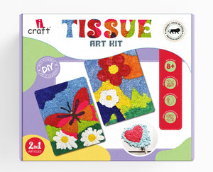iCraft DIY Tissue Art Kit for Kids | Creative Tissue Paper Craft Set with Paint & Glue