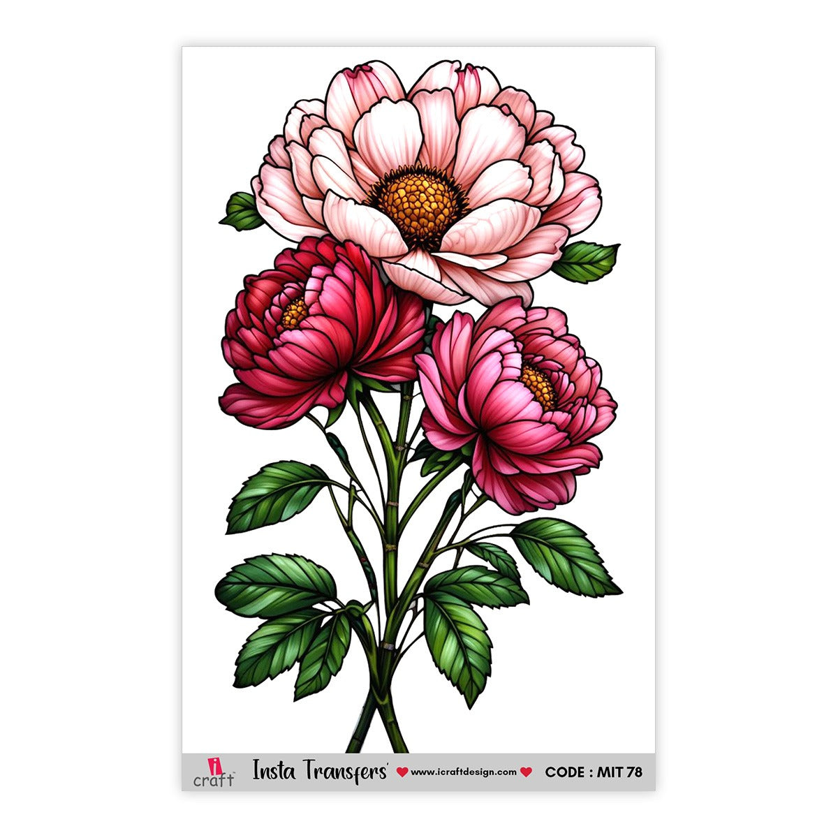 iCraft Water Transfer Stickers-MIT 78 (Peonies)