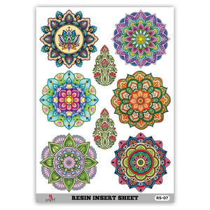 iCraft Resin Sheet RS-07 Transparent OHP Sheet with Flowers, Mandala, Motif, Evil Eye Designs - Sospeso Sheet for Resin Art, Coaster, Clock, Nameplate, Tray, Embossing, Scrapbook, Greeting Cards, Jewelry Pack of 1 Pcs
