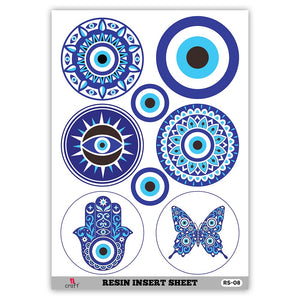 iCraft Resin Sheet RS-08  Transparent OHP Sheet with Flowers, Mandala, Motif, Evil Eye Designs - Sospeso Sheet for Resin Art, Coaster, Clock, Nameplate, Tray, Embossing, Scrapbook, Greeting Cards, Jewelry Pack of 1 Pcs