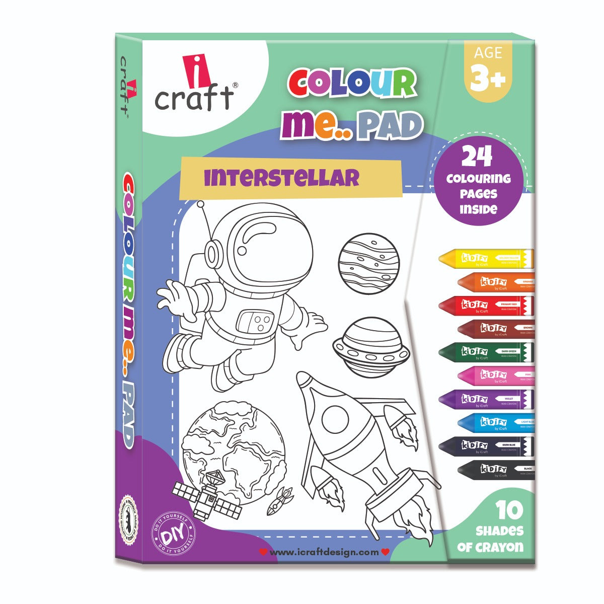 Kids Space Coloring Book with Crayons - 24 Interstellar Coloring Pages for Boys & Girls Ages 3+, Great Gift Idea