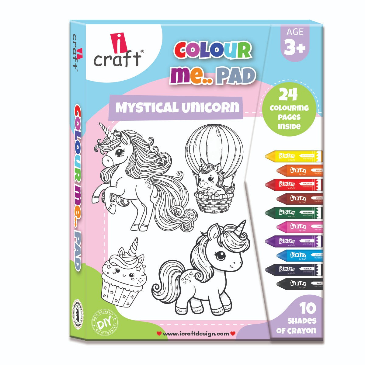 iCraft Mystical Unicorn Coloring Book & Crayons Set for Kids Ages 3+ (24 Pages, 10 Crayons)