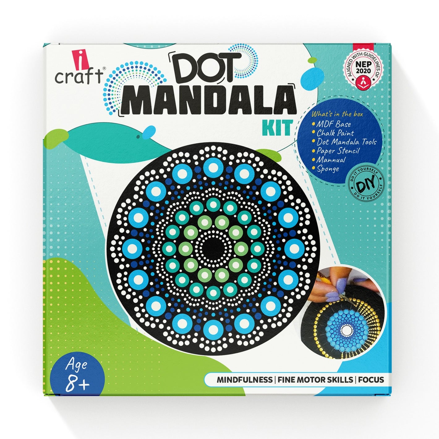 ICraft Dot Mandala Kit for Kids & Adults: Create Art on MDF Coasters, Relaxing Craft for Focus & Creativity(6+ Ages)