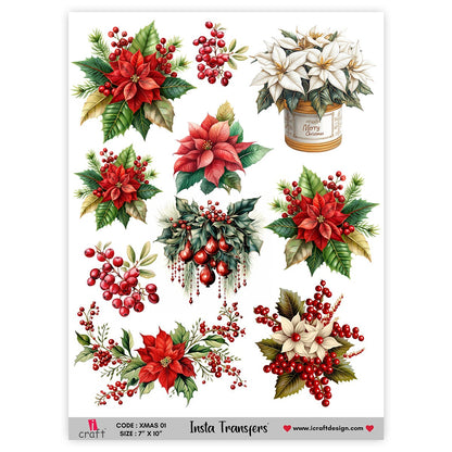 Water Transfers - Christmas Floral & Berries (Code: XMAS 01)